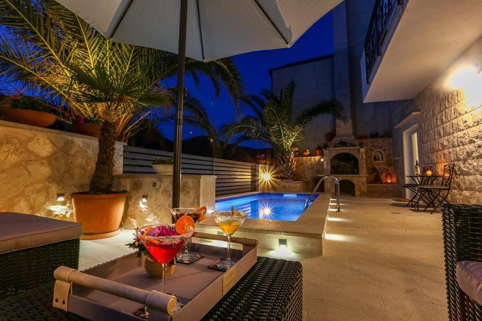 Night, Pool view, Swimming pool