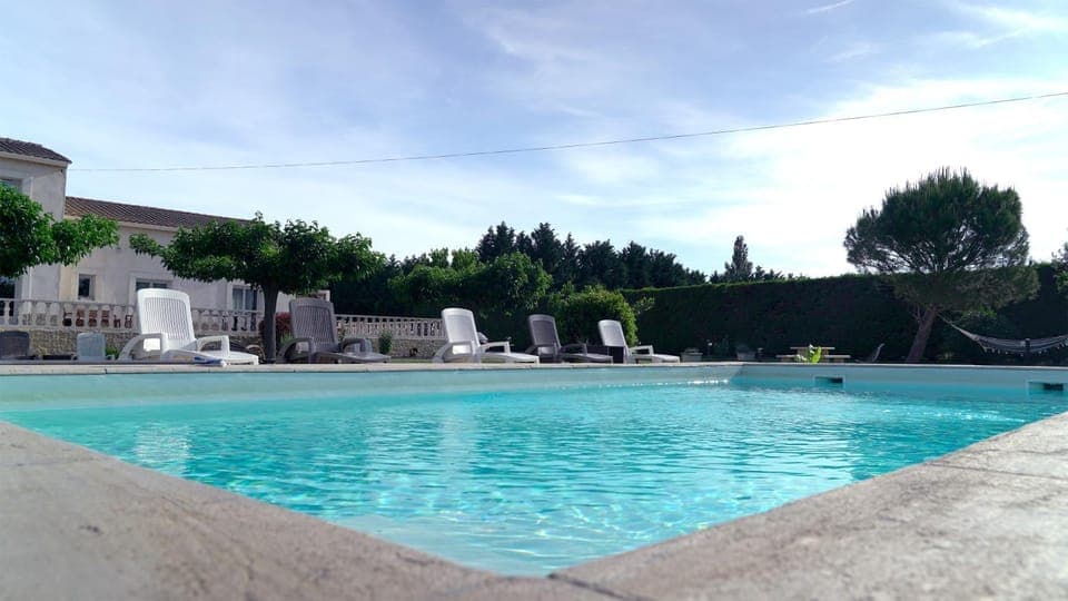 Swimming pool, sunbed