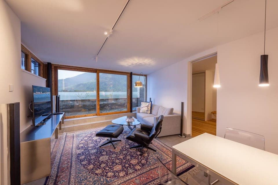 Living room, Seating area, Lake view