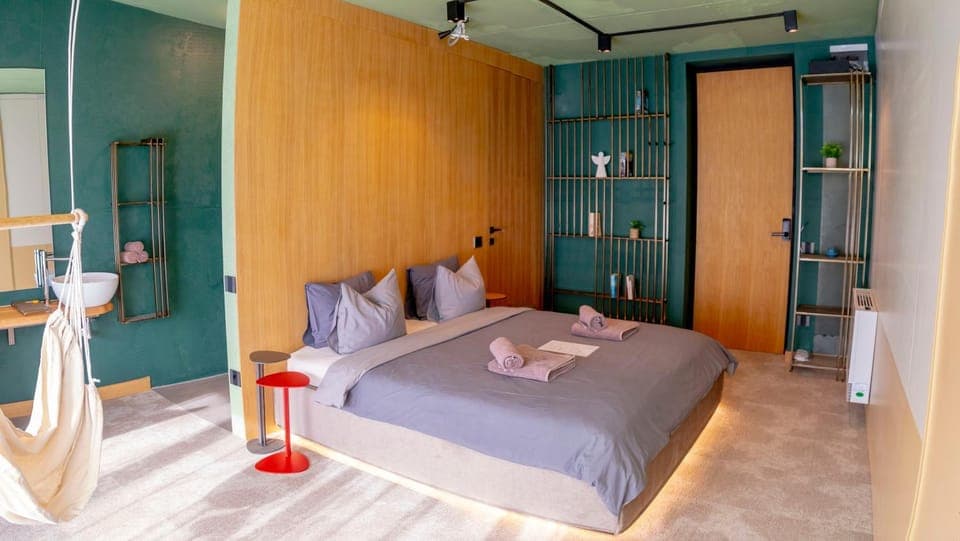 Bed, Photo of the whole room, Bedroom, towels, wardrobe