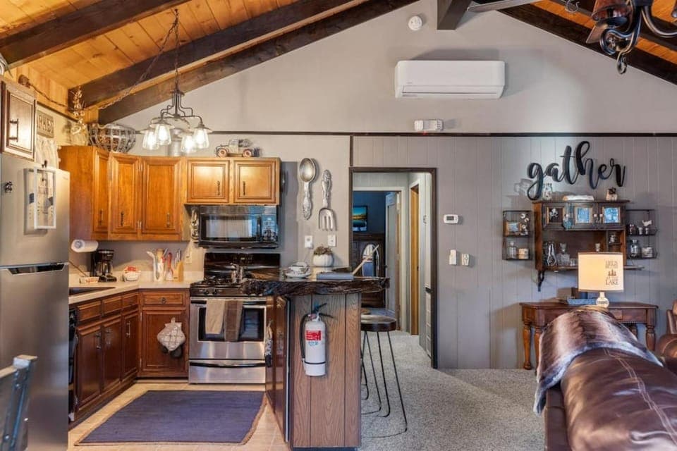 Kitchen or kitchenette, stove