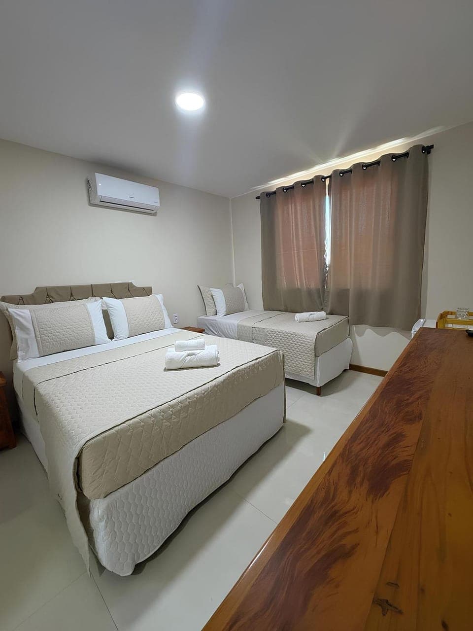 Bed, Photo of the whole room, Bedroom, towels, air conditioner