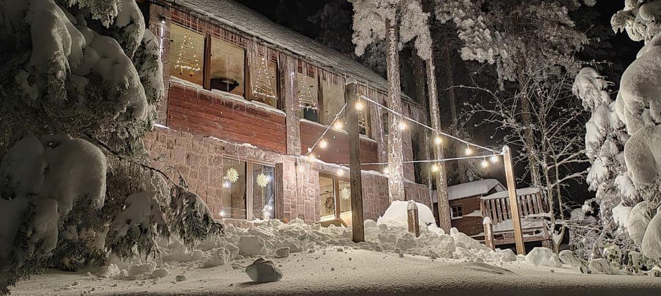 Property building, Night, Winter