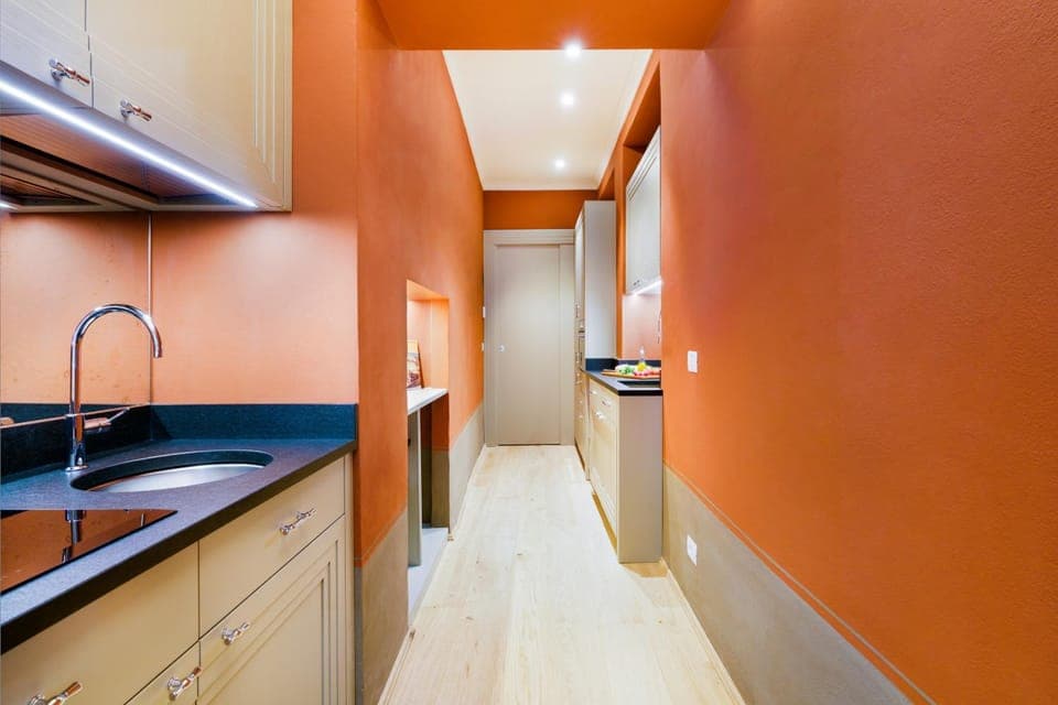 Kitchen or kitchenette, stove