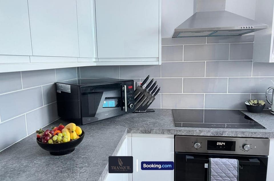 Kitchen or kitchenette, oven, stove, toaster