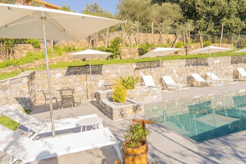 Day, Natural landscape, Garden, Garden view, Pool view, Swimming pool, sunbed