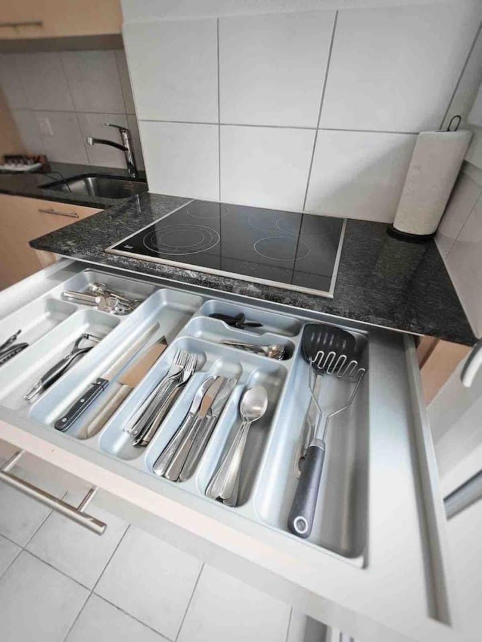 Kitchen or kitchenette, stove