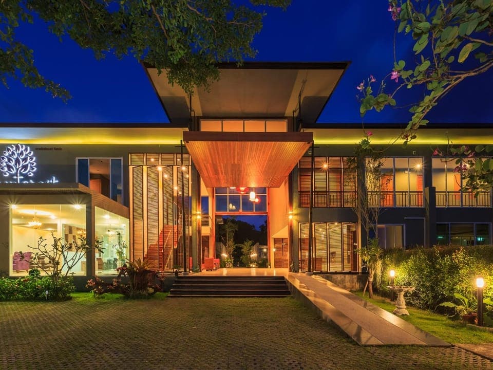 Property building, Night, Garden