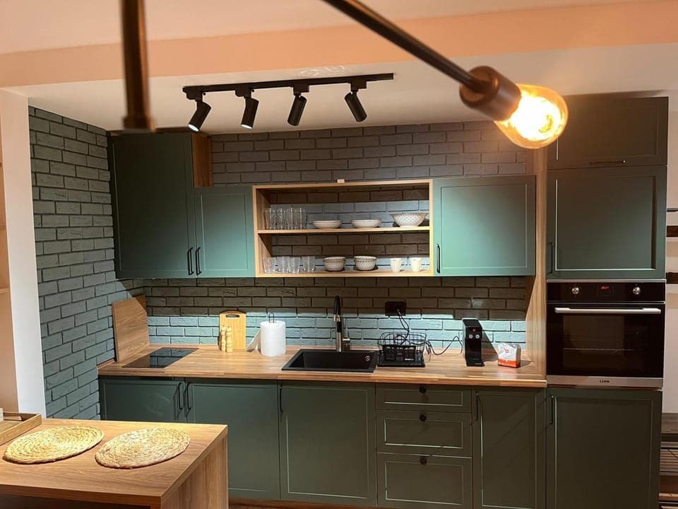 Kitchen or kitchenette, stove