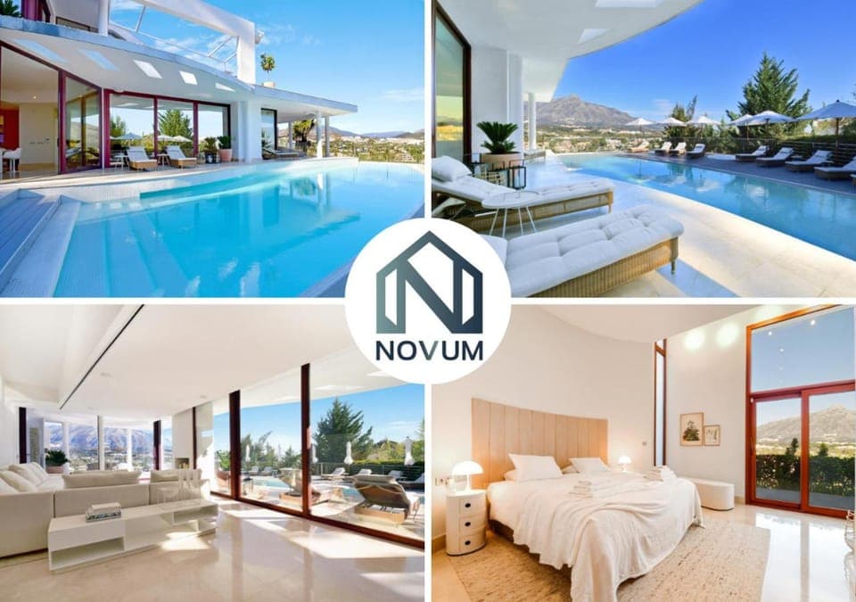 Photo of the whole room, Text overlay, Pool view