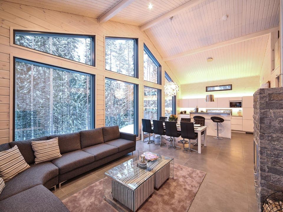 Kitchen or kitchenette, Living room, Seating area, Dining area