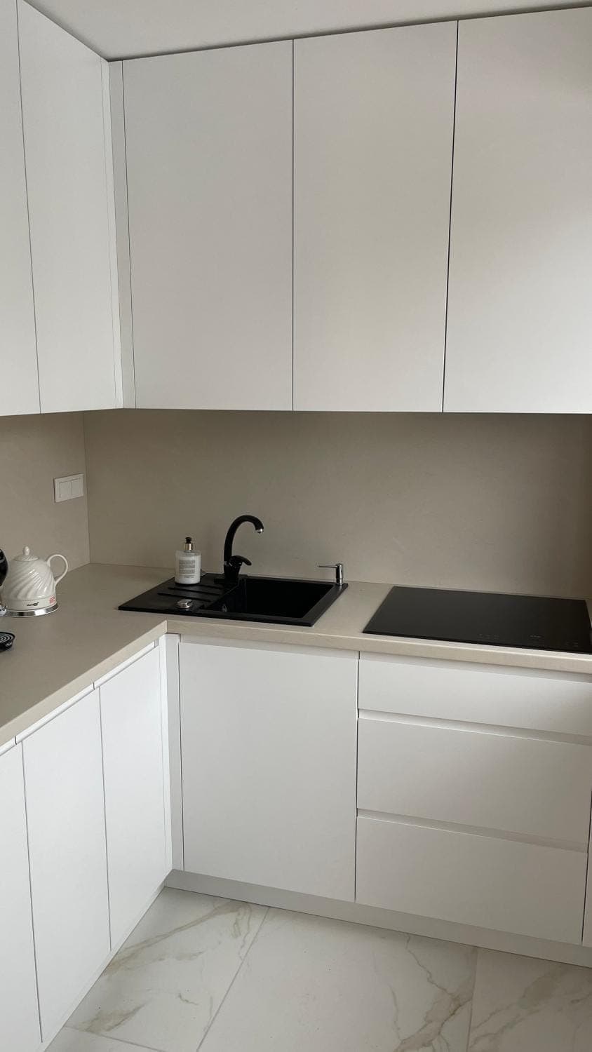 Kitchen or kitchenette, stove