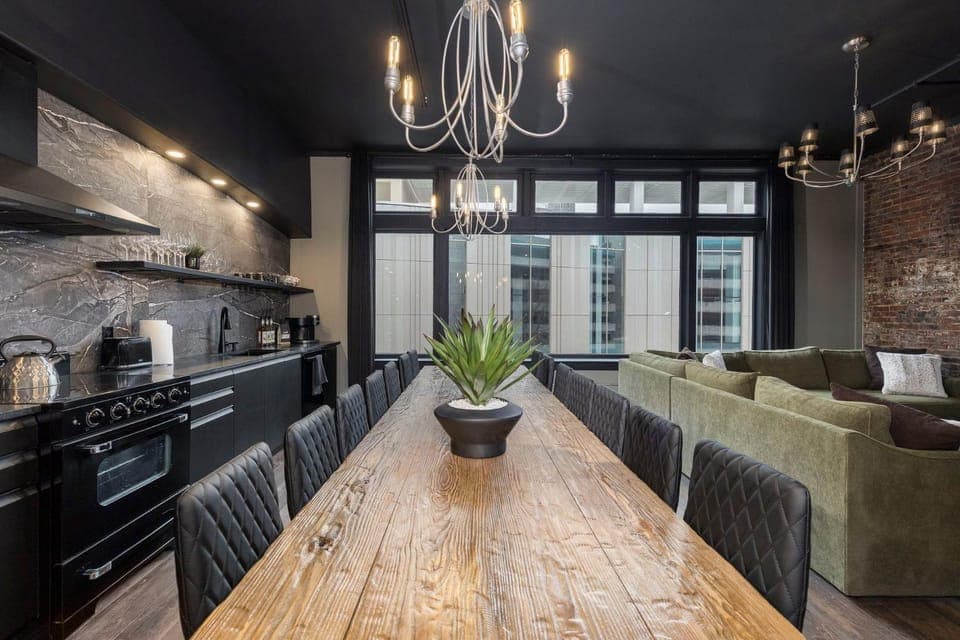 Living room, Dining area, City view