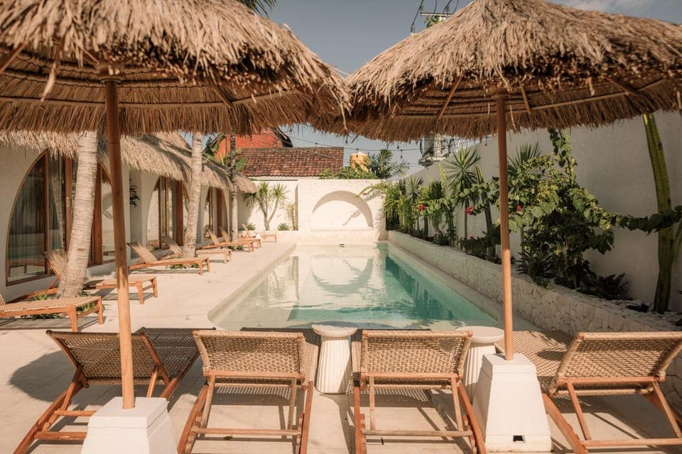 Patio, Day, Natural landscape, Pool view, Swimming pool, sunbed