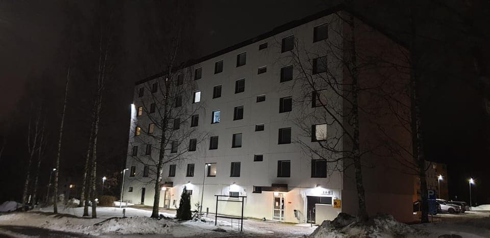 Property building, Night, Winter