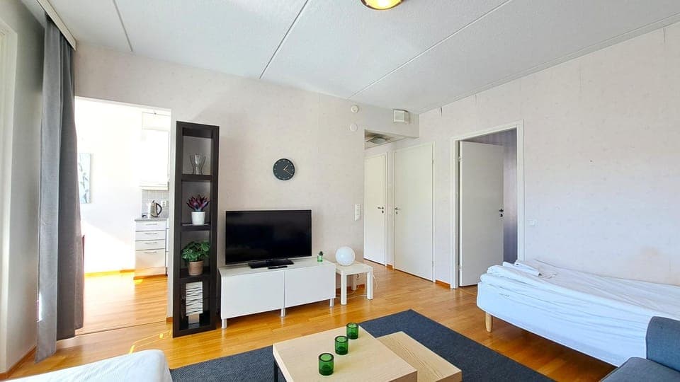 Bed, Living room, Seating area