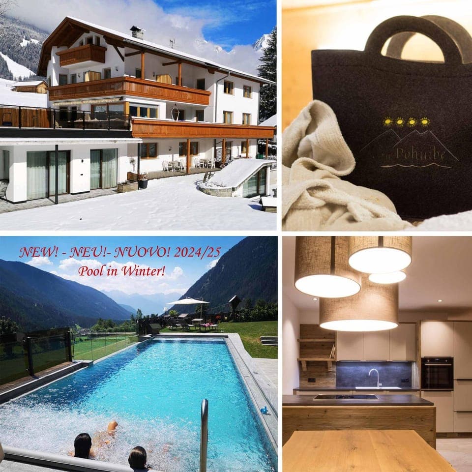 Property building, Property logo or sign, Natural landscape, Winter, Summer, Garden, Hot Tub, Balcony/Terrace, Dining area, Logo/Certificate/Sign, Mountain view, Pool view, Swimming pool, towels, kitchen