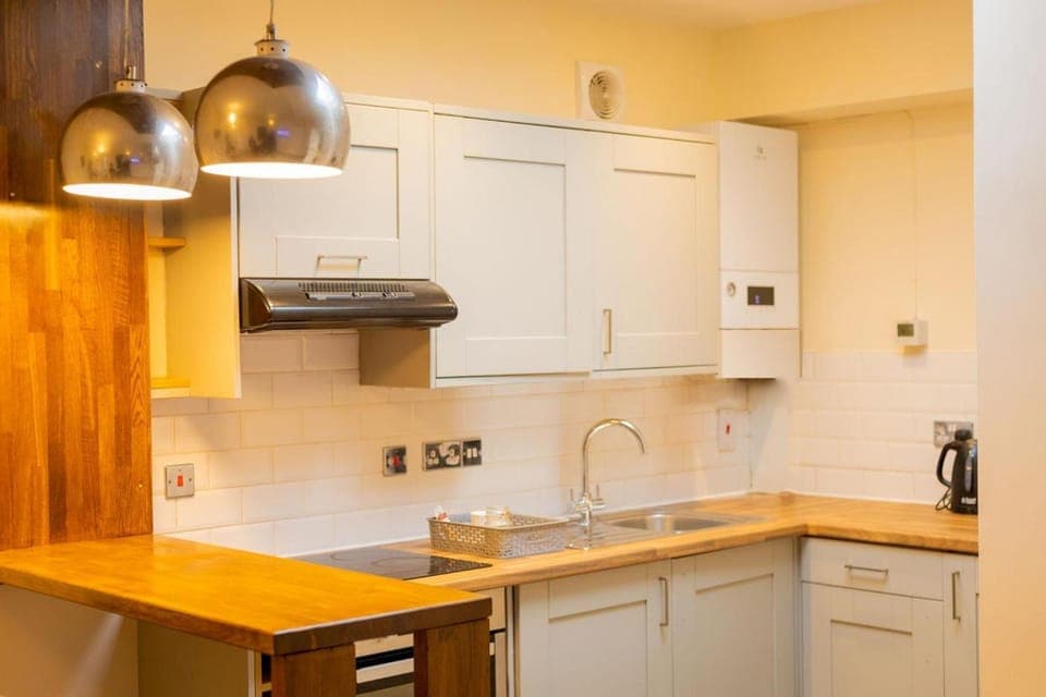 Kitchen or kitchenette, stove