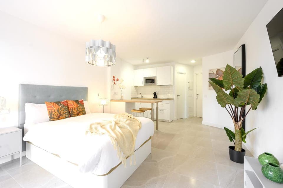 Bed, TV and multimedia, Kitchen or kitchenette, Photo of the whole room, Bedroom, locker, locker, minibar, stove, air conditioner, air conditioner