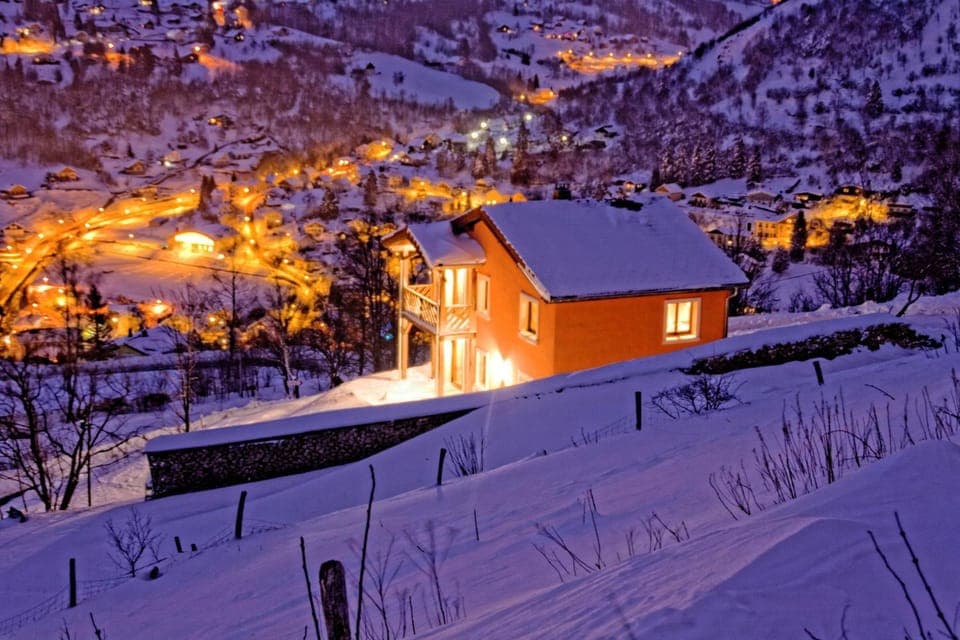 Property building, Night, Natural landscape, Winter, Mountain view