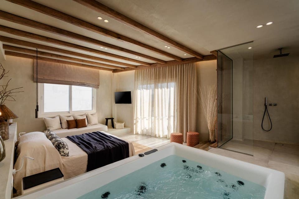 Shower, Bed, Hot Tub, TV and multimedia, Photo of the whole room, Bedroom