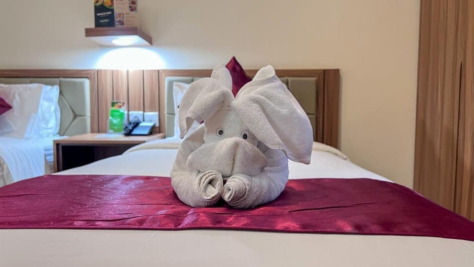 Bed, Photo of the whole room, Bedroom, towels