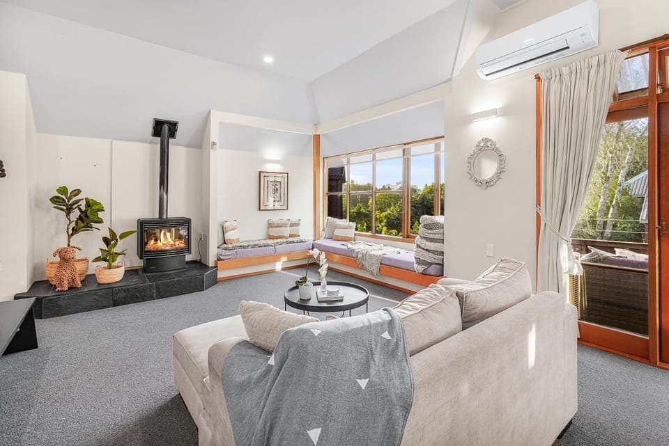 View (from property/room), Living room, Seating area, River view, Seasons, Sunset, air conditioner, air conditioner