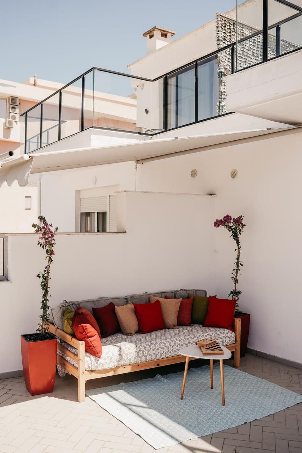 Property building, Patio, Day, View (from property/room), Balcony/Terrace, Living room, Seating area