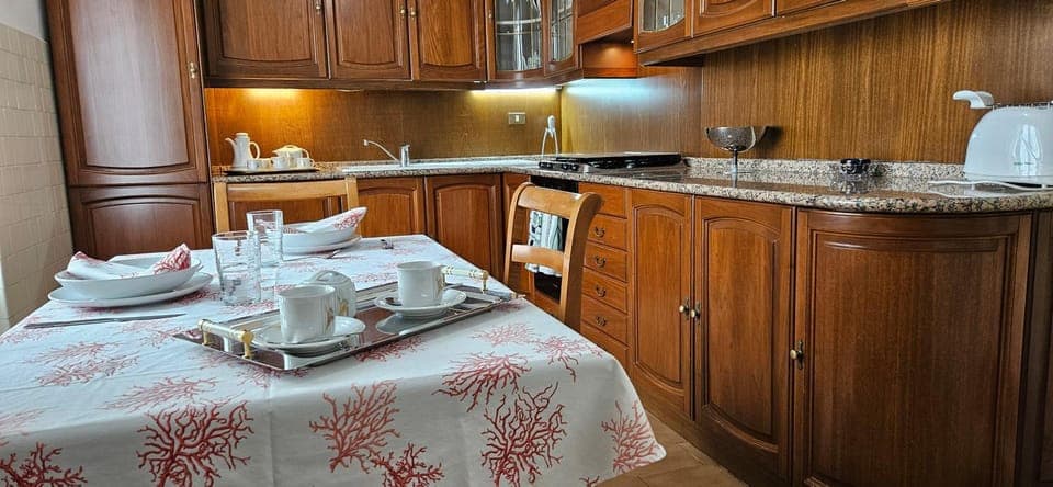 Kitchen or kitchenette, stove