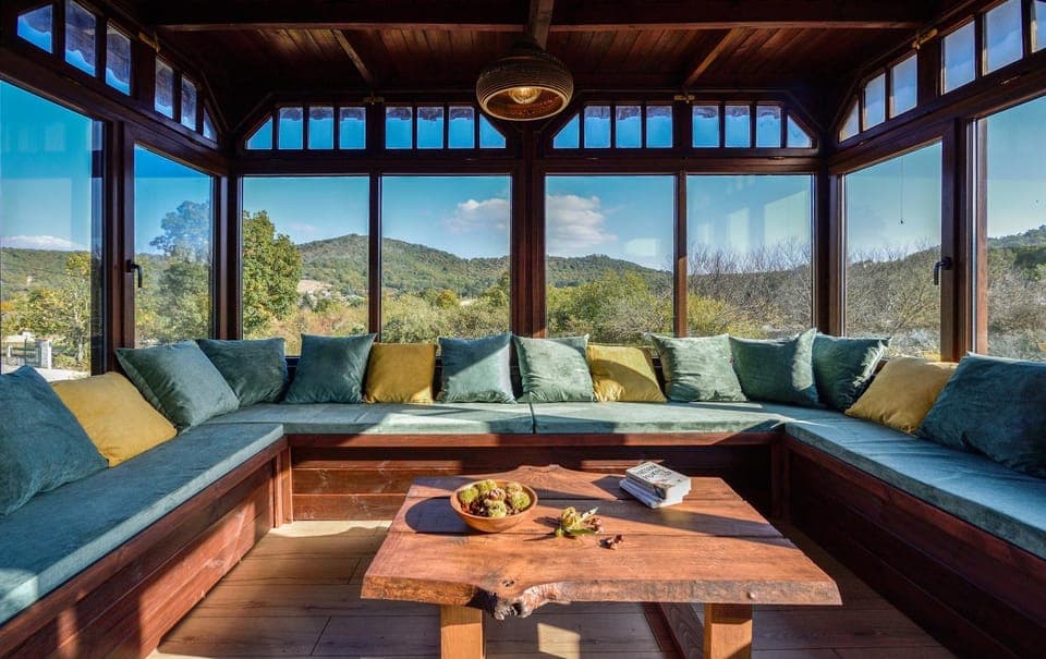 Natural landscape, Living room, Seating area, Mountain view