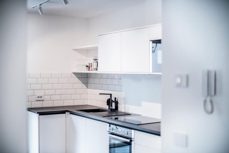 Kitchen or kitchenette, stove