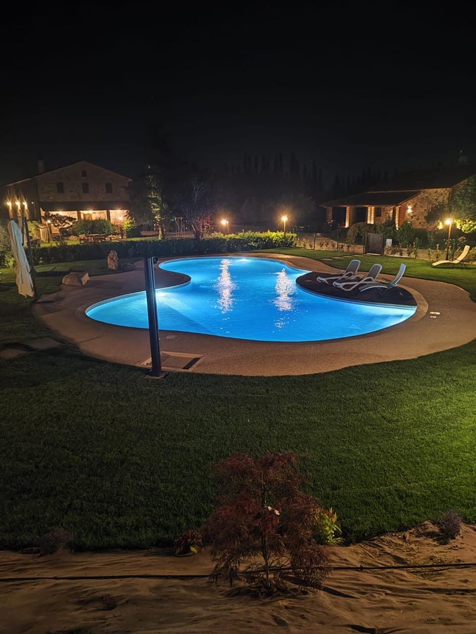 Property building, Night, Garden, Pool view