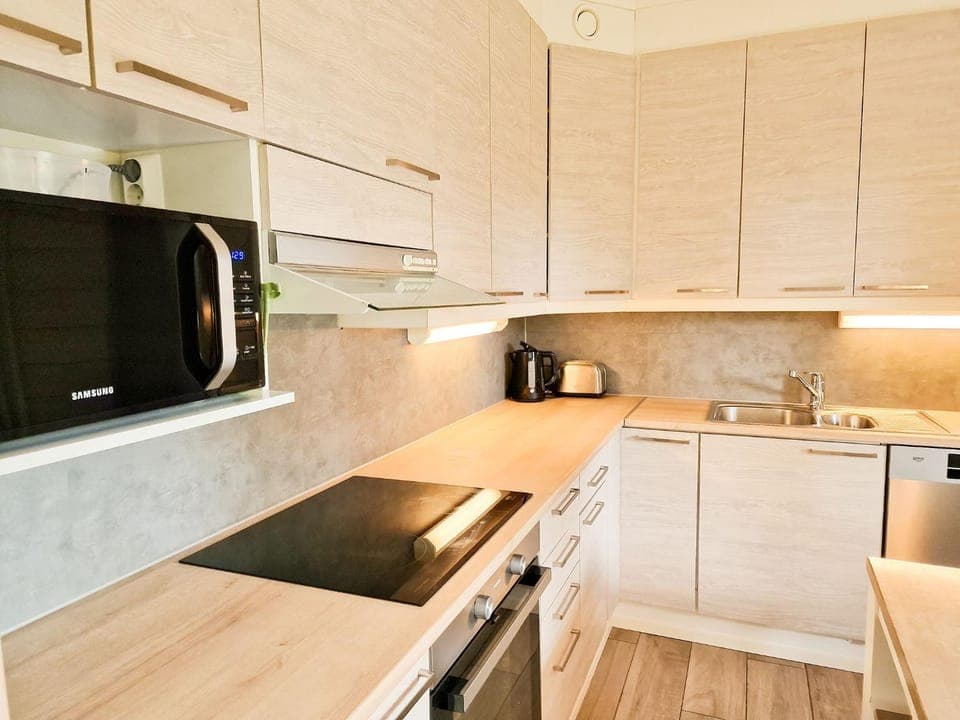 Kitchen or kitchenette, oven, stove, toaster