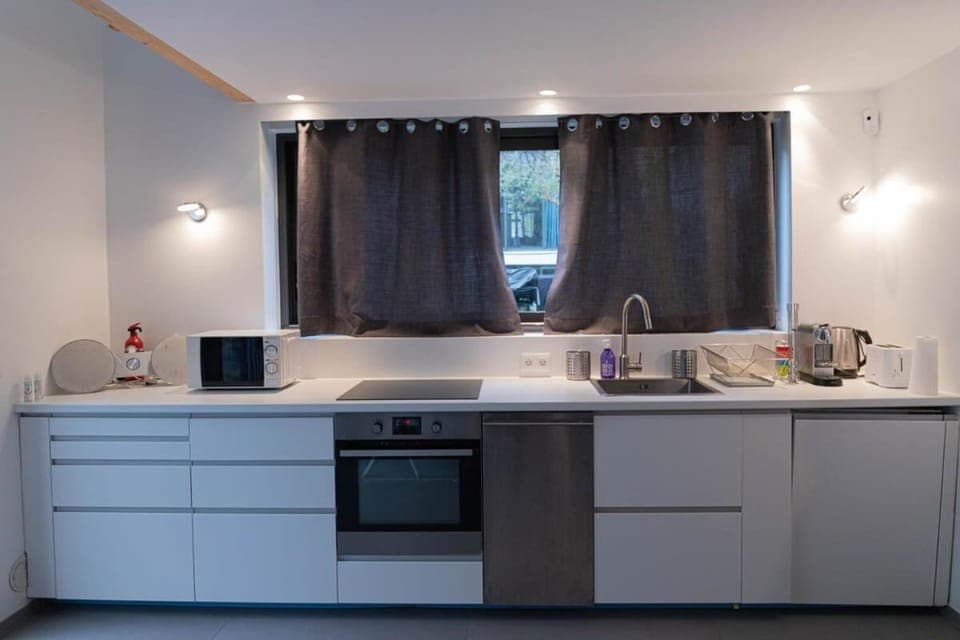 Kitchen or kitchenette, stove