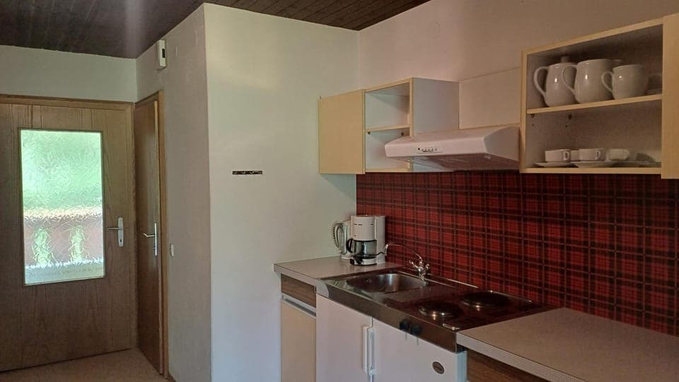 Coffee/tea facilities, Kitchen or kitchenette, stove