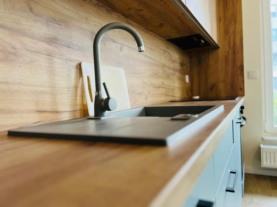 Kitchen or kitchenette, stove