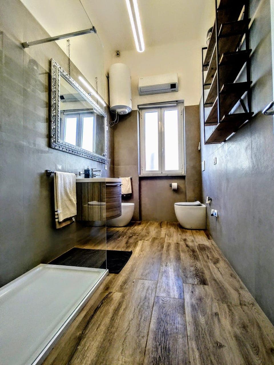 Bathroom, towels, air conditioner