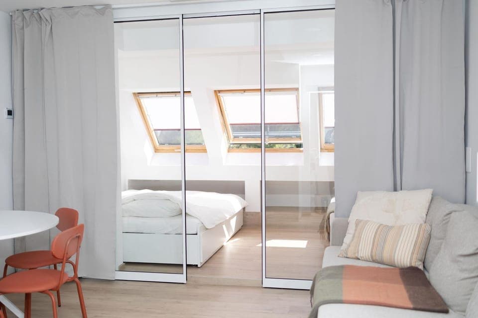 Bed, Living room, Photo of the whole room, Seating area, Bedroom