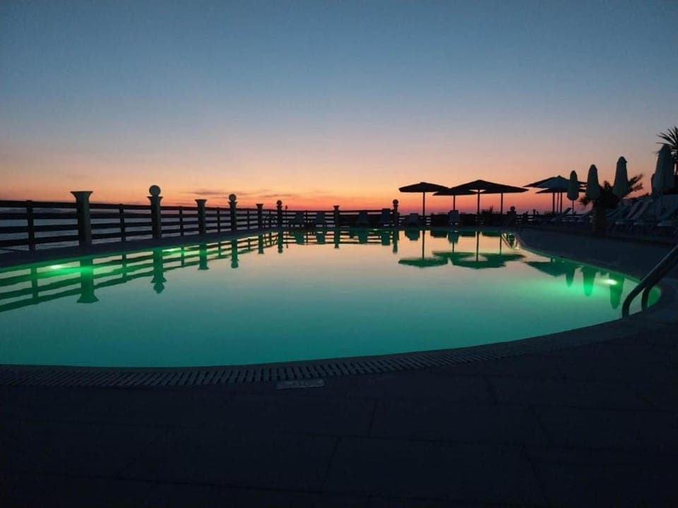Natural landscape, Pool view, Swimming pool, Sunset