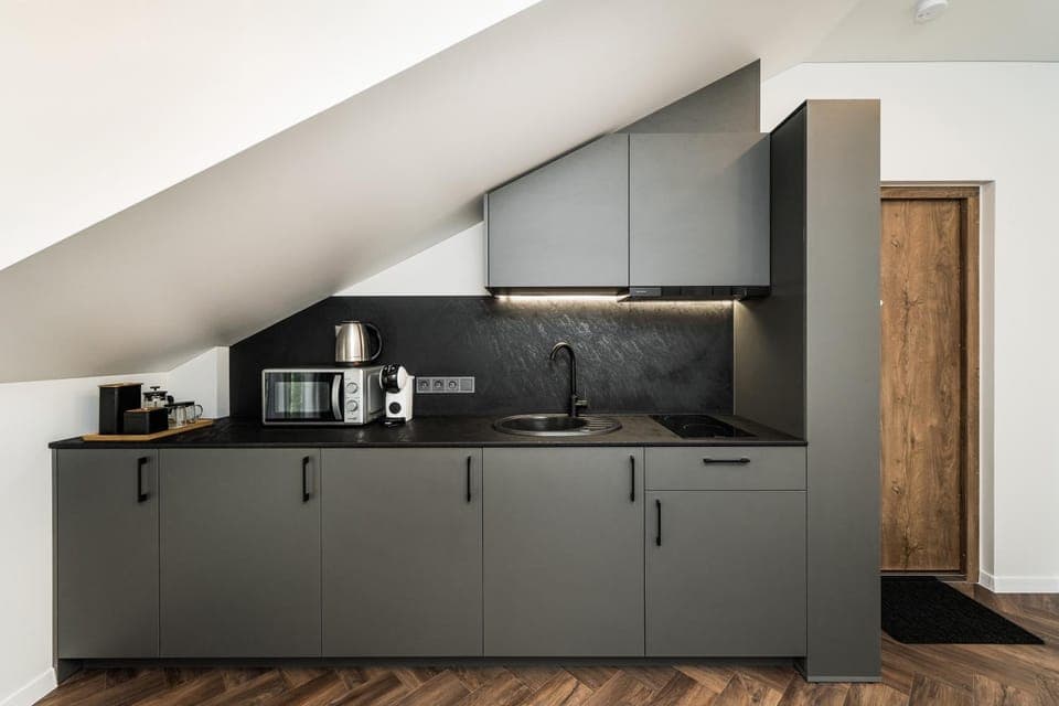 Coffee/tea facilities, Kitchen or kitchenette, stove