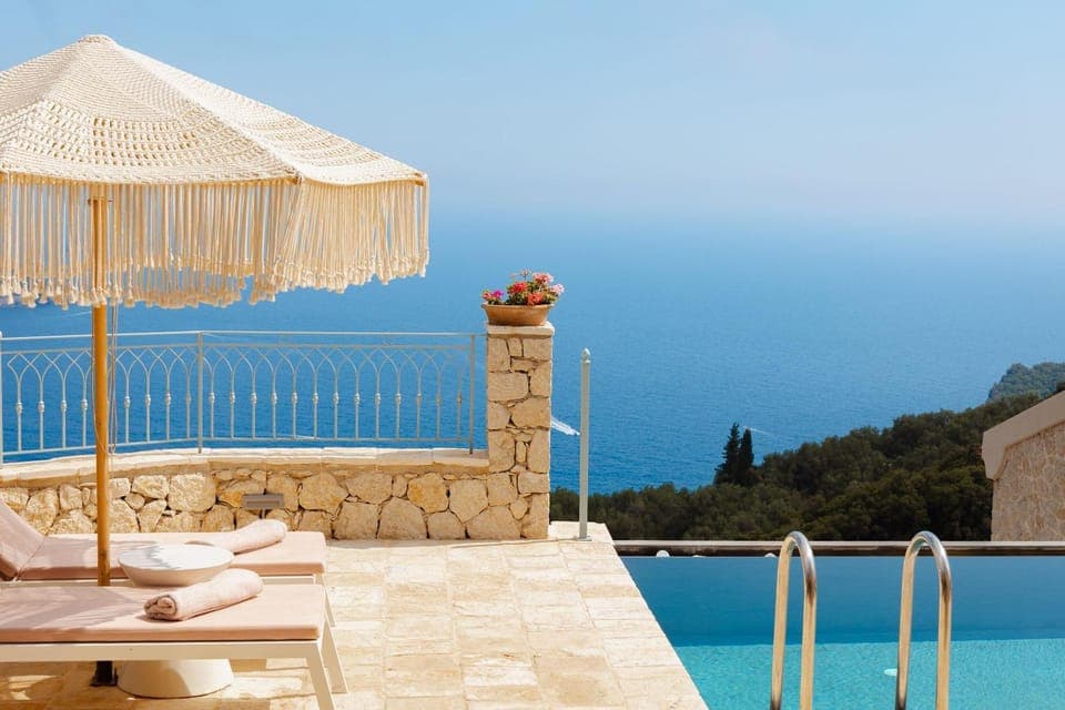 View (from property/room), Pool view, Sea view, Swimming pool, sunbed