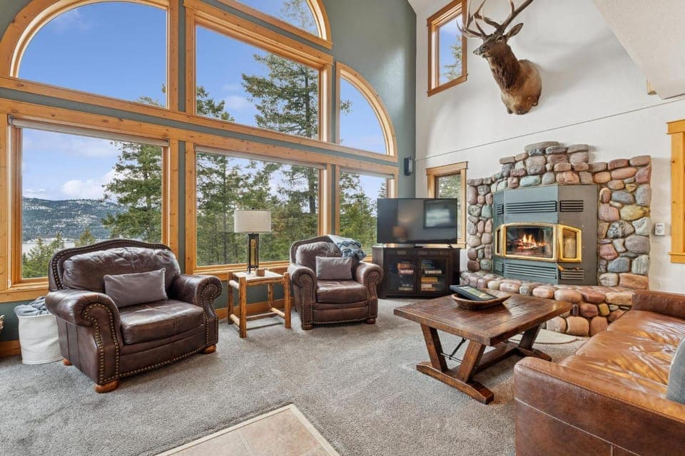 Day, TV and multimedia, View (from property/room), Living room, Seating area, Mountain view, fireplace, furniture