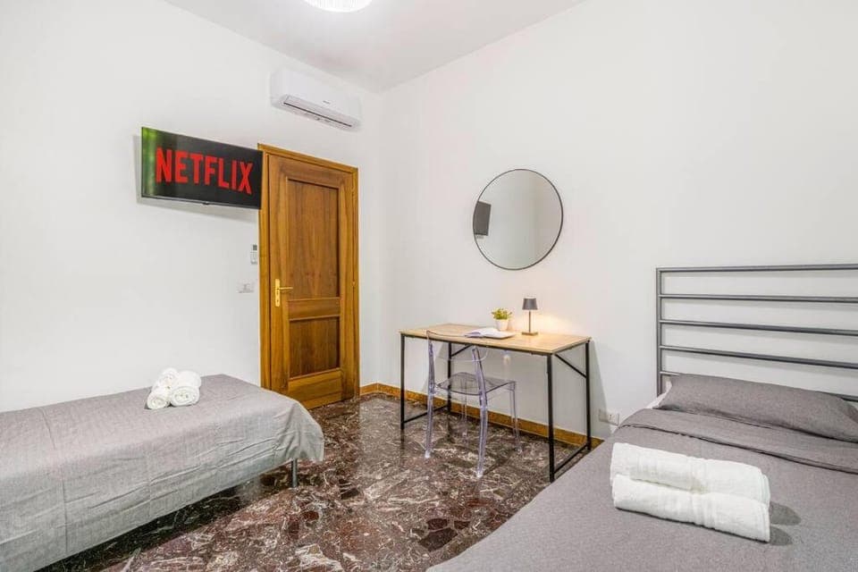 Bed, Photo of the whole room, Bedroom, towels, wardrobe, air conditioner