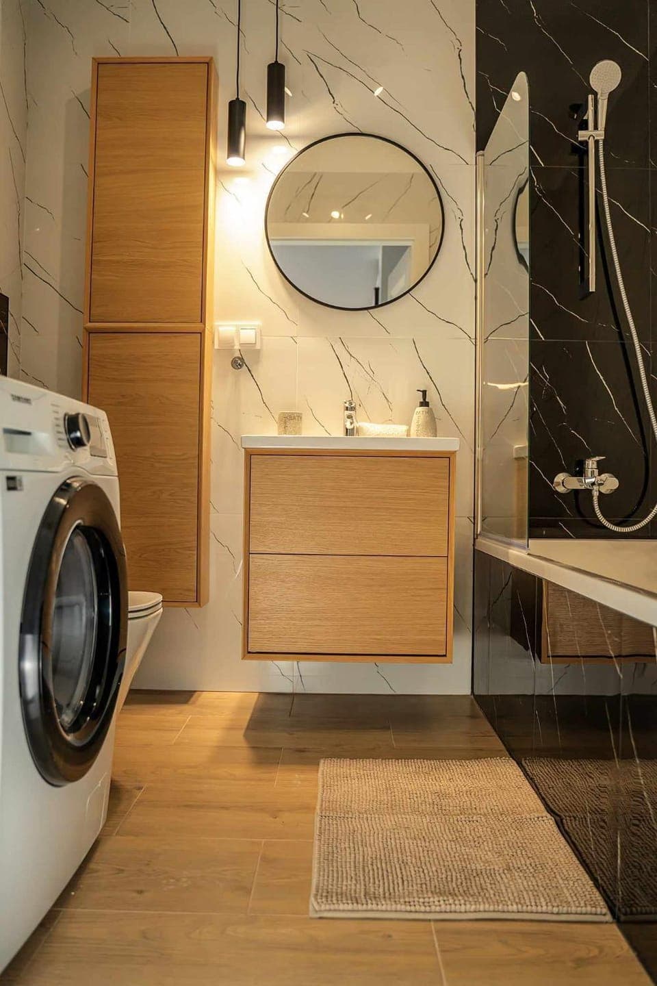 Bathroom, towels, washing machine, dryer