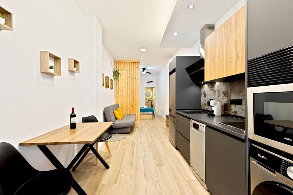 Kitchen or kitchenette, microwave