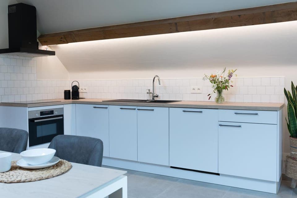 Kitchen or kitchenette, oven, stove