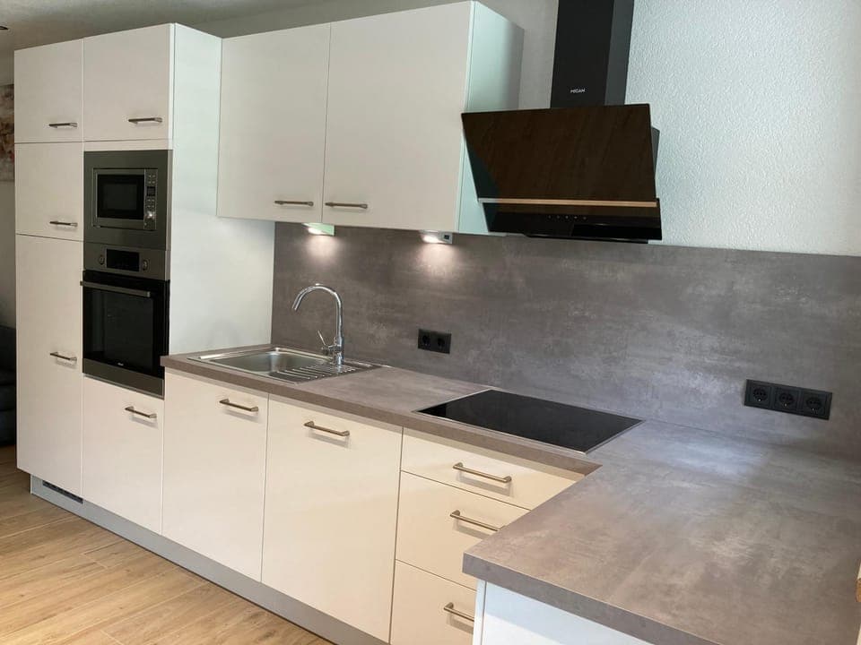 Kitchen or kitchenette, stove