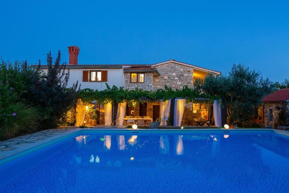 Property building, Night, Pool view, Swimming pool