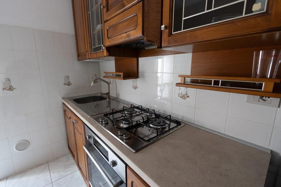 Kitchen or kitchenette, stove