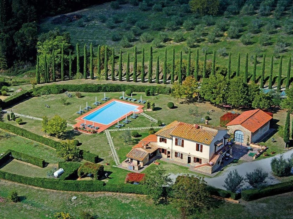 Property building, Natural landscape, Bird's eye view, Swimming pool
